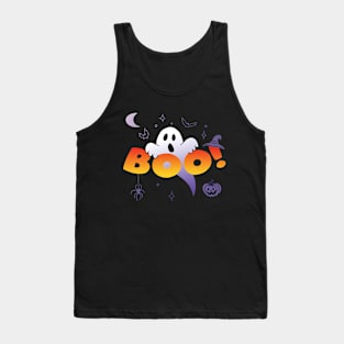Spooky and Cute Halloween Ghost behind Boo Text Tank Top
